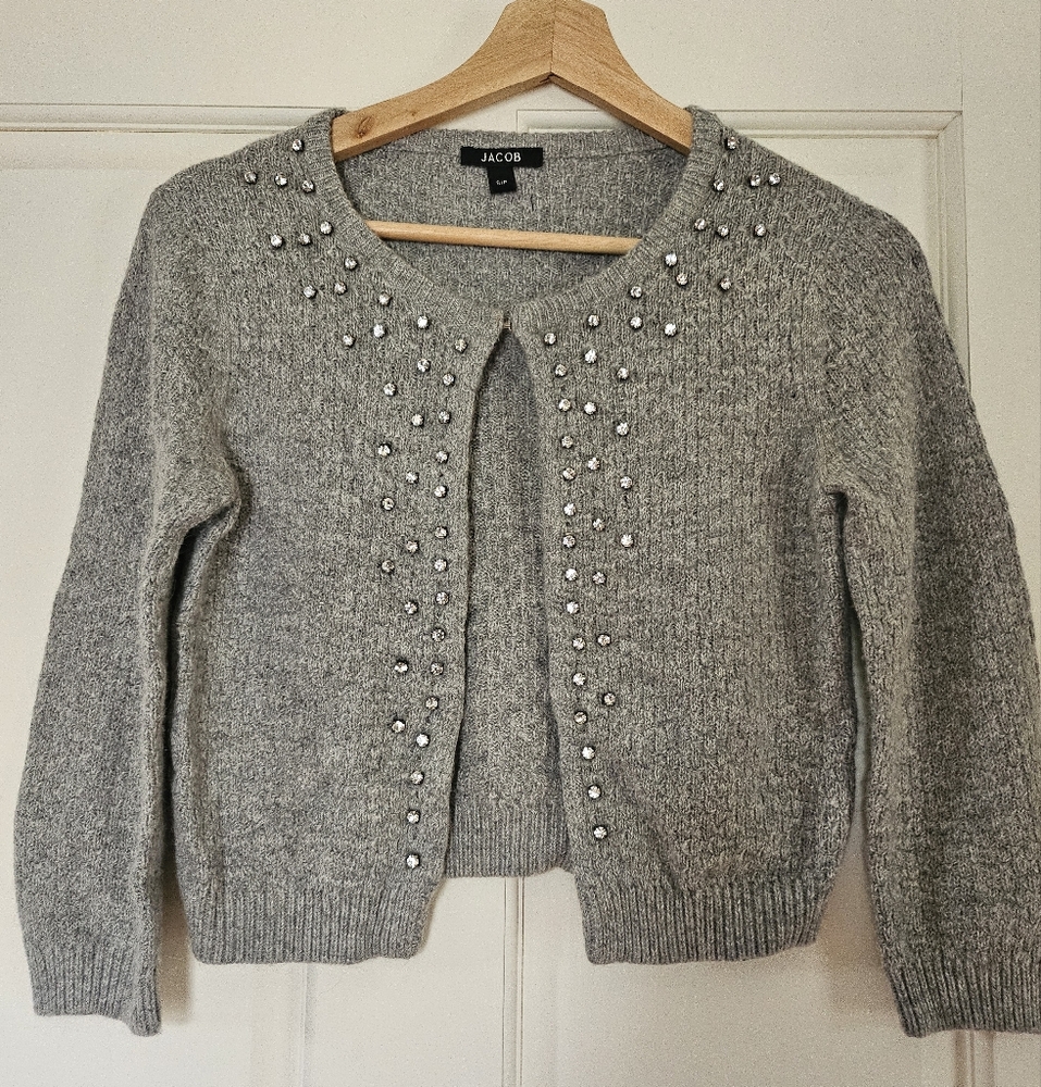 Women's Gray Cardigan with Stud Accents